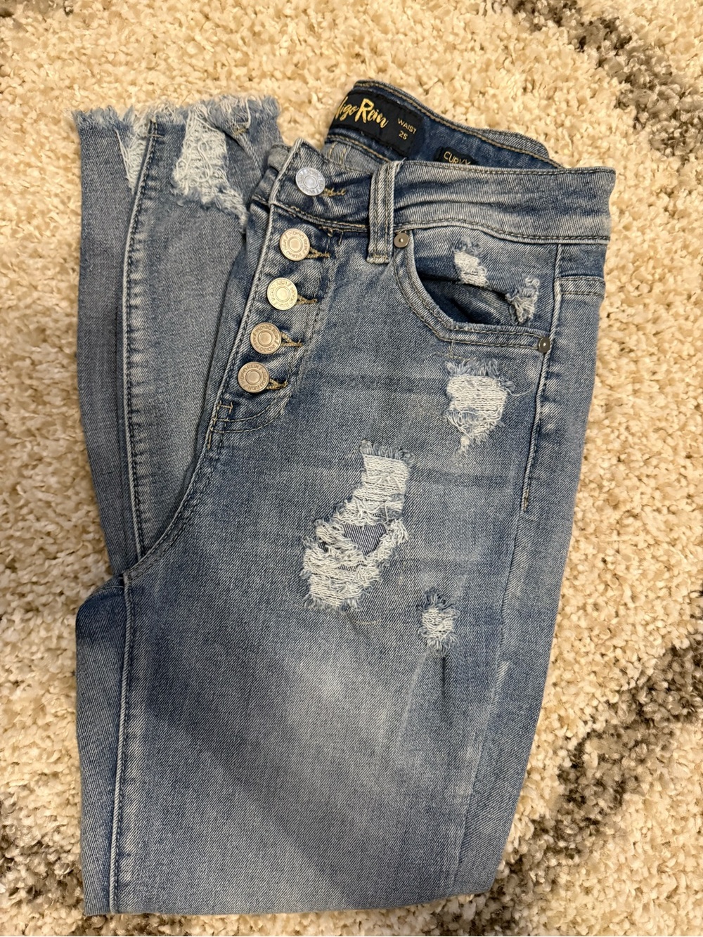 Reign Distressed Light Blue Skinny Jeans with Button Fly Size 3